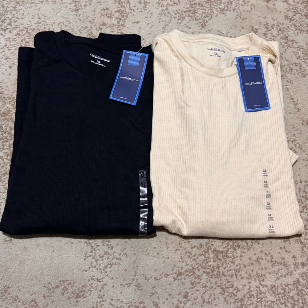 Croft & Barrow Men’s Black and Cream Short Sleeve Pullover XLarge Shirts New